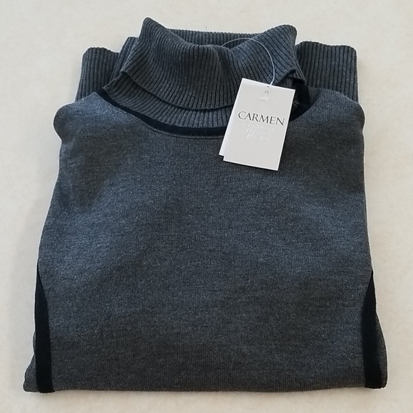 NWTCarmen Marc Valvo Black/Gray Turtleneck Sweater Large - Picture 8 of 9